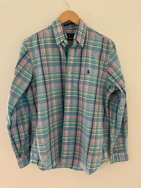 Ralph Lauren Mens L/S button down stretch shirt size M plaid:blue/green/pink/yel